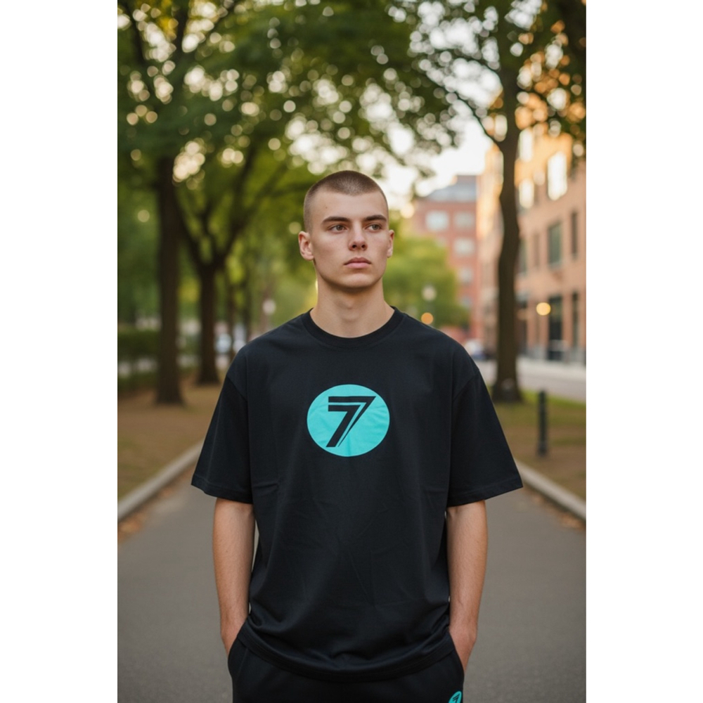 Seven Dot Raving Short Sleeve Tee XXL Black Teal NWT